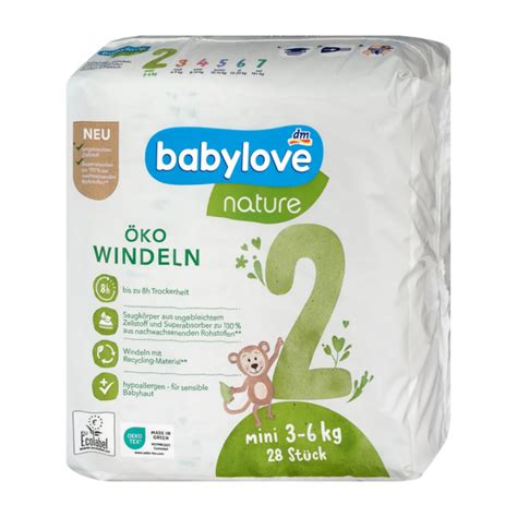 Darstellung der Babylove Nature Windelgrößen und Gewichtsklassen