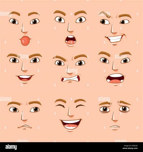 Illustration eines Säuglings, der auf verschiedene Gesichtsausdrücke reagiert.