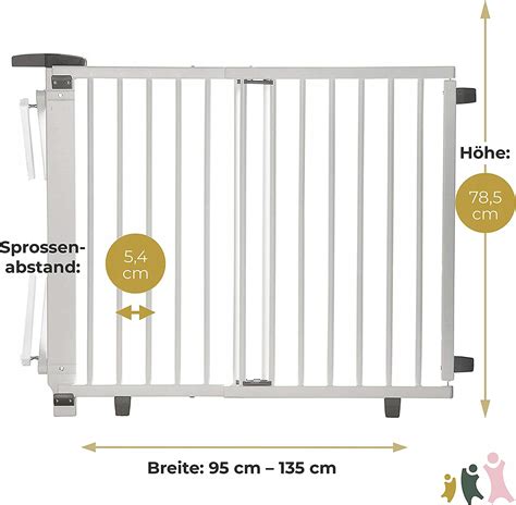 Schema des Geuther 2735 Treppenschutzgitters mit beispielhaften Maßen