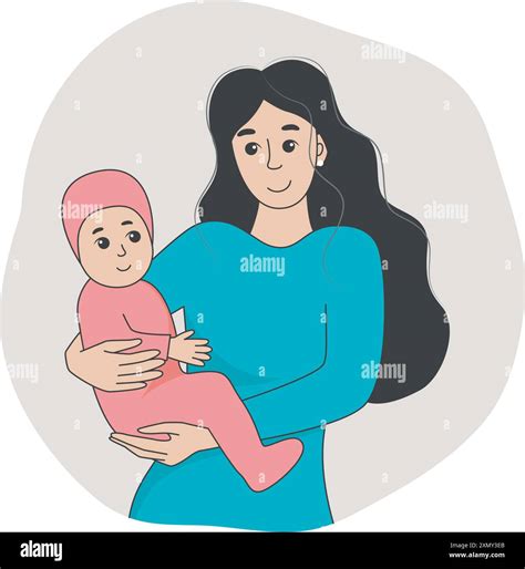 Illustration einer Mutter, die liebevoll ihr Baby hält und dabei entspannt lächelt