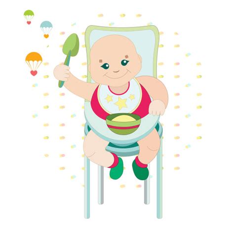 Illustration eines Babys, das glücklich einen Löffel Brei isst