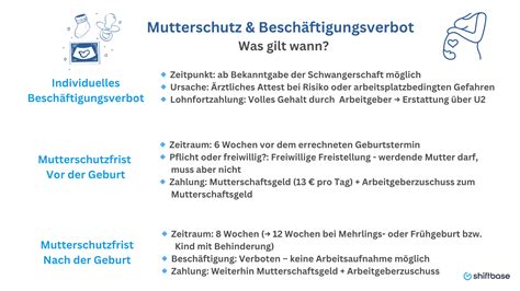 Schema der verschiedenen Arten von Beschäftigungsverboten im Mutterschutzgesetz