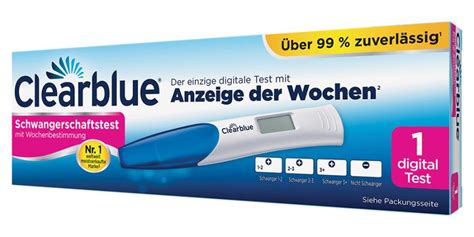 Schema des Clearblue Schwangerschaftstests mit Wochenbestimmung, das die Anzeige der Schwangerschaftswochen erklärt.