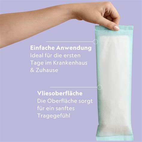 Illustration verschiedener Wochenbettbinden: dicke, weiche Binden, Netzunterhosen, Kühlbinden.