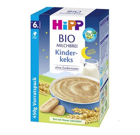 Infografik zur Zusammensetzung von HiPP Babybrei mit Hervorhebung der Vorteile (Bio-Qualität, Verzicht auf Zusätze)