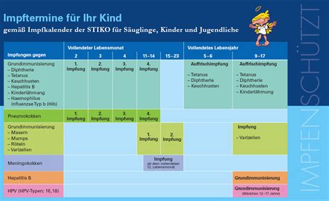 Infografik mit den empfohlenen Impfzeitpunkten für Säuglinge und Kleinkinder.