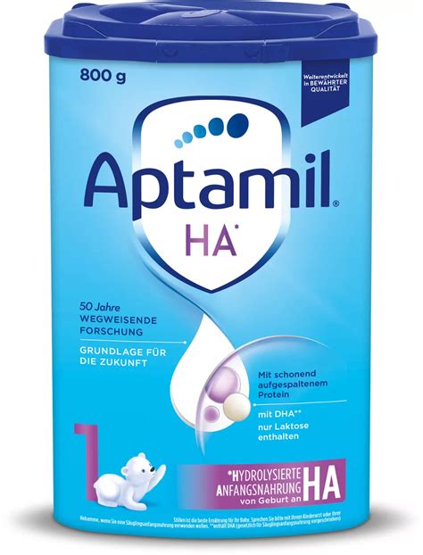 Illustration einer Babyflasche mit Aptamil HA Pre Milchpulver und Messlöffel