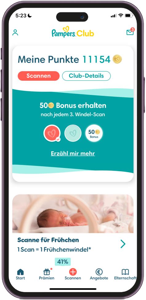 Screenshot der Pampers Club App mit dem Prämienkatalog
