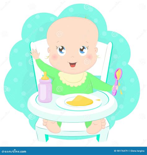 Illustration eines Babys, das zum ersten Mal Brei isst.