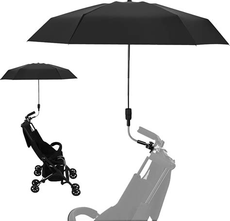 Collage aus verschiedenen Zubehörteilen wie Regenschutz, Sonnenschirm und Getränkehalter für Kinderwagen