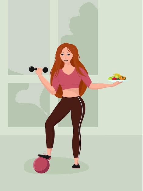Illustration einer gesunden Frau, die Sport treibt und sich ausgewogen ernährt