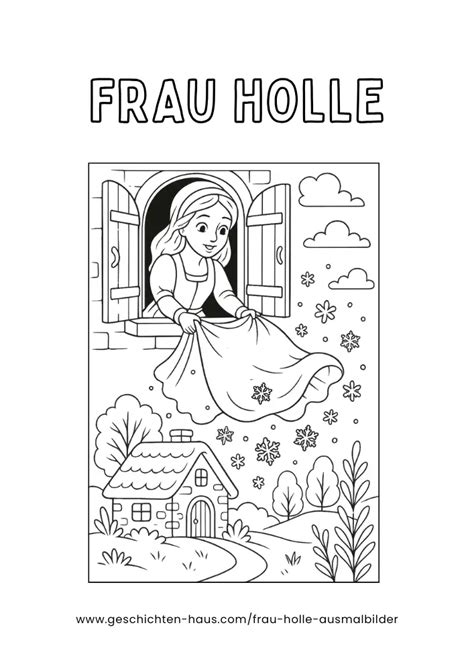eine Illustration aus einem Märchenbuch, die Frau Holle mit sprechenden Tieren zeigt