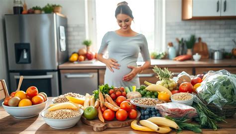 Darstellung einer ausgewogenen Ernährung während der Schwangerschaft.