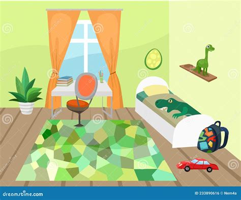 Illustration eines aufgeräumten Kinderzimmers mit verschiedenen Aufbewahrungsboxen