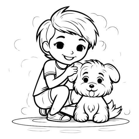 Illustration eines glücklichen Kindes, das mit einem Hund spielt, umgeben von verschiedenen Kleidungsstücken mit Tiermotiven.