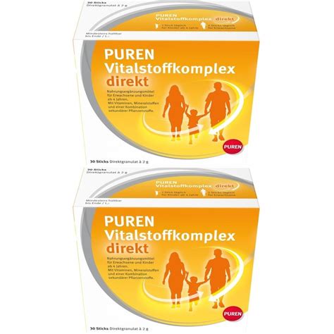 Verpackung des PUREN Vitalstoffkomplex Granulats mit Darreichungsform und Packungsgröße.