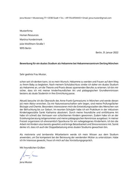 Beispielhafter Ablauf einer Bewerbung für das duale Studium zur Hebamme