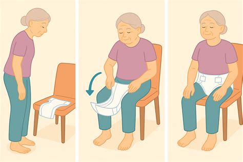 Illustrierte Darstellung der Schritte zum Anlegen einer Windel für Erwachsene