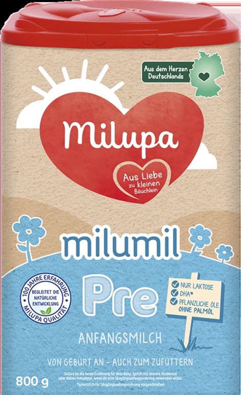 Infografik: Vergleich der Nährstoffzusammensetzung von Milupa Milumil Säuglingsanfangsnahrung mit Muttermilch