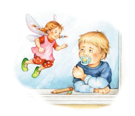 Illustration der Schnullerfee, die einen Schnuller gegen ein Geschenk tauscht