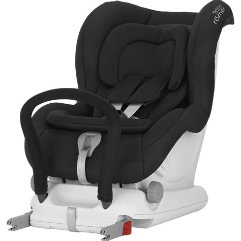 Illustration der verschiedenen Komponenten des Britax Römer MAX-FIX II Kindersitzes mit Beschriftungen der einzelnen Teile wie Kopfstütze, Gurtschloss, ISOFIX-Einschiebeführungen etc.