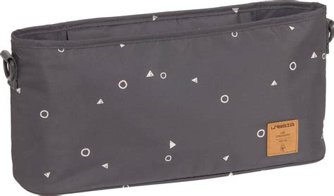 Illustration des Lässig Buggy Organizers Star Black, der an einem Kinderwagengriff befestigt ist.