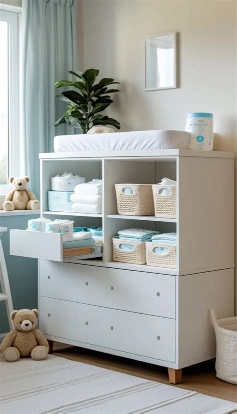 Eine Wickelkommode, die in einer Ecke eines Babyzimmers platziert ist