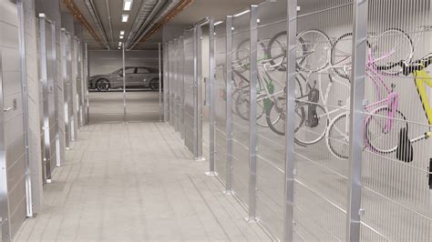 Schematische Darstellung eines Mehrfamilienhauses mit ausgewiesenen Bereichen für Fahrradkeller und Abstellräume