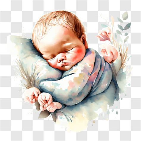 Illustration eines friedlich schlafenden Babys in einem Schlafsack mit einer Spieluhr daneben