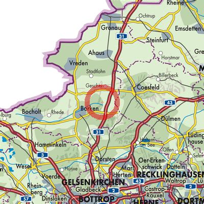 Karte von Velen mit Markierungen wichtiger Orte der Baron-Quest