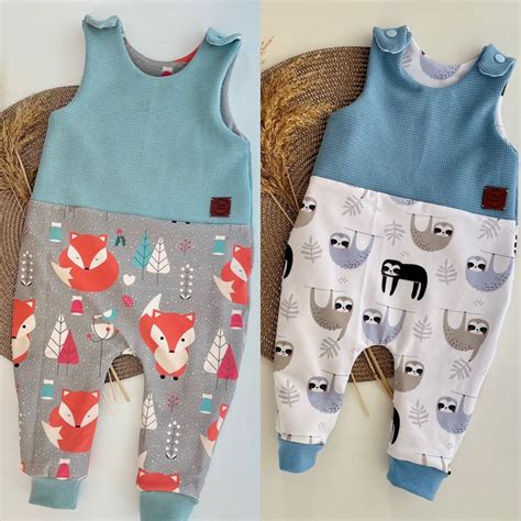 Collage verschiedener Baby-Strampler in unterschiedlichen Farben und Mustern.