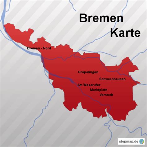 Karte von Bremen mit eingezeichneten Standorten von Flohmärkten.