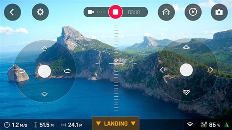 Screenshot der FreeFlight Pro App mit Telemetriedaten und FPV-Ansicht