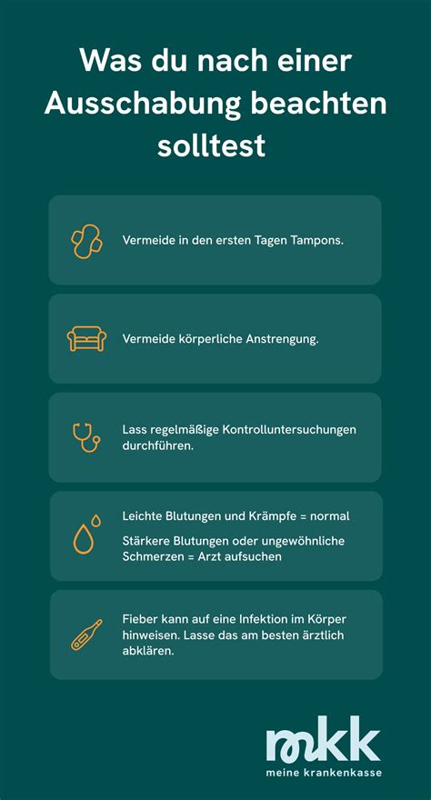 Infografik mit Verhaltensregeln nach einer Ausschabung
