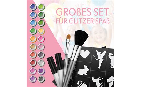 Set mit verschiedenen Kinderschminkfarben, Pinseln und Schwämmchen