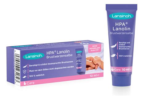 Schemazeichnung, die den korrekten Auftrag von Lansinoh HPA Lanolin auf Brustwarze und Brustwarzenhof zeigt.