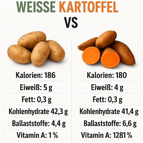 Infografik mit den wichtigsten Nährwerten einer Süßkartoffel (Kalorien, Kohlenhydrate, Ballaststoffe, Vitamine)