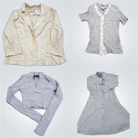 Collage aus verschiedenen gebrauchten Umstandskleidungsstücken wie Hosen, Kleidern und Oberteilen